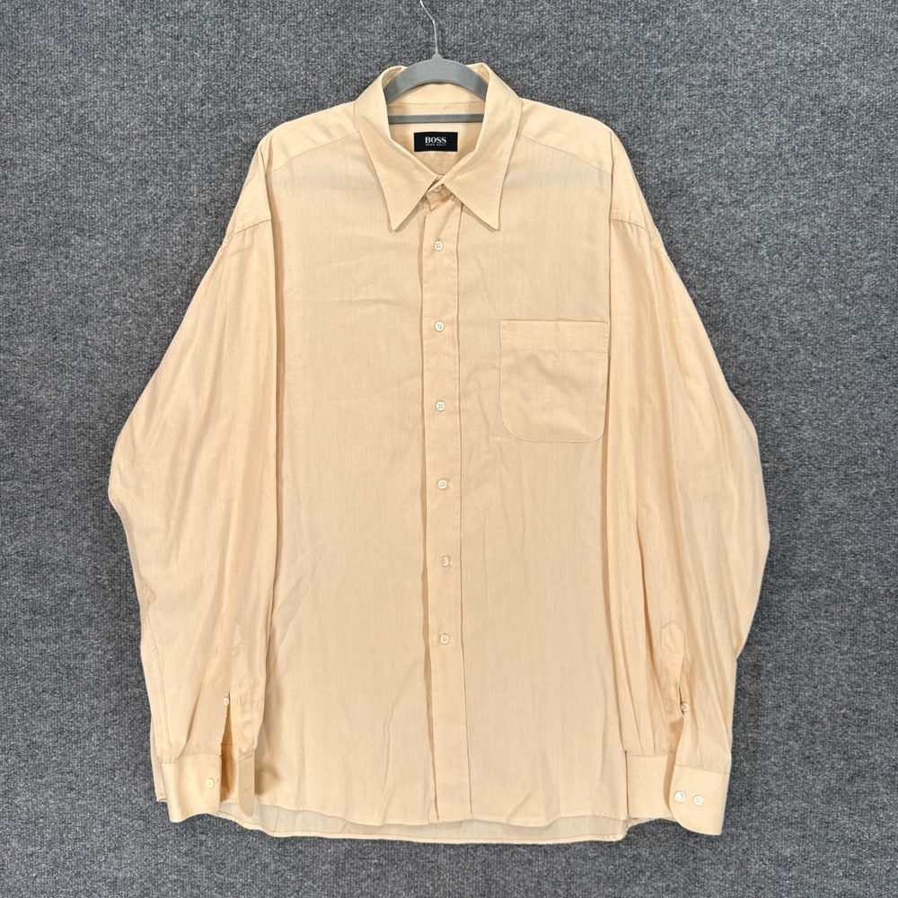 Hugo Boss Button Down Shirt Mens 18 Yellow Long Sleeve Textured Dress Shirt